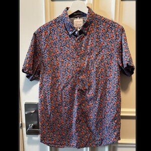 Denim & Flower Ricky Singh Mens Medium Flower Print Short Sleeve Button Up